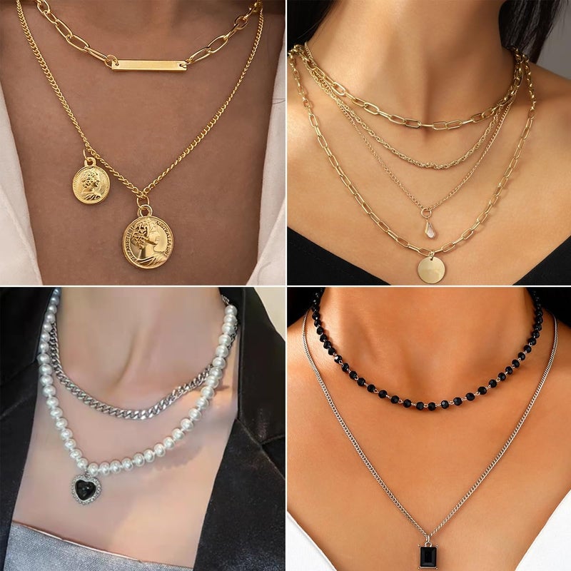 CONGYING 73 Pcs Gold Jewelry Set with 6Pcs Layered Necklace, 11 Pcs anklet and 7Pcs Earring Ear Cuff,12Hoop Earrings ,15pcs Rings,21pcs stud earrings Jewerly set for Women Pack for Friendship Party Gift - Image 5